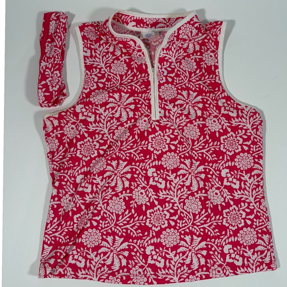 Sigrid Olsen Golf Tennis Outfit Set Pink Floral Top L Skort M Headband - Picture 4 of 9
